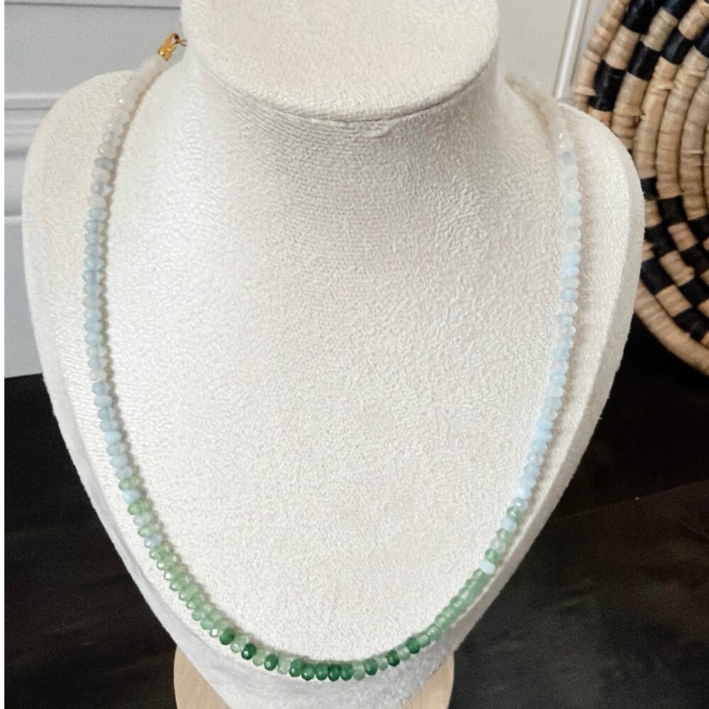 Second Bloom Studio Blue Green Ombre Agate Necklace 16.75" + Extender Gold